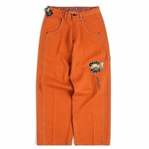 Vintage Y2K Diss Jeans Mens 32x32 Orange Denim Phat Papa Embroidered Baggy